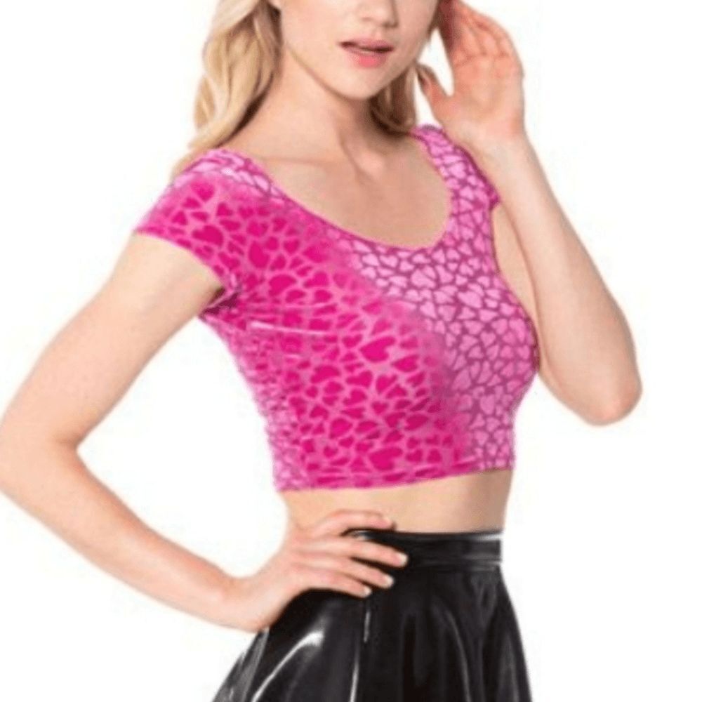 Blackmilk Pink Burned Velvet Sheer Heart Print Be Mine Crop Top Small - Picture 4 of 10